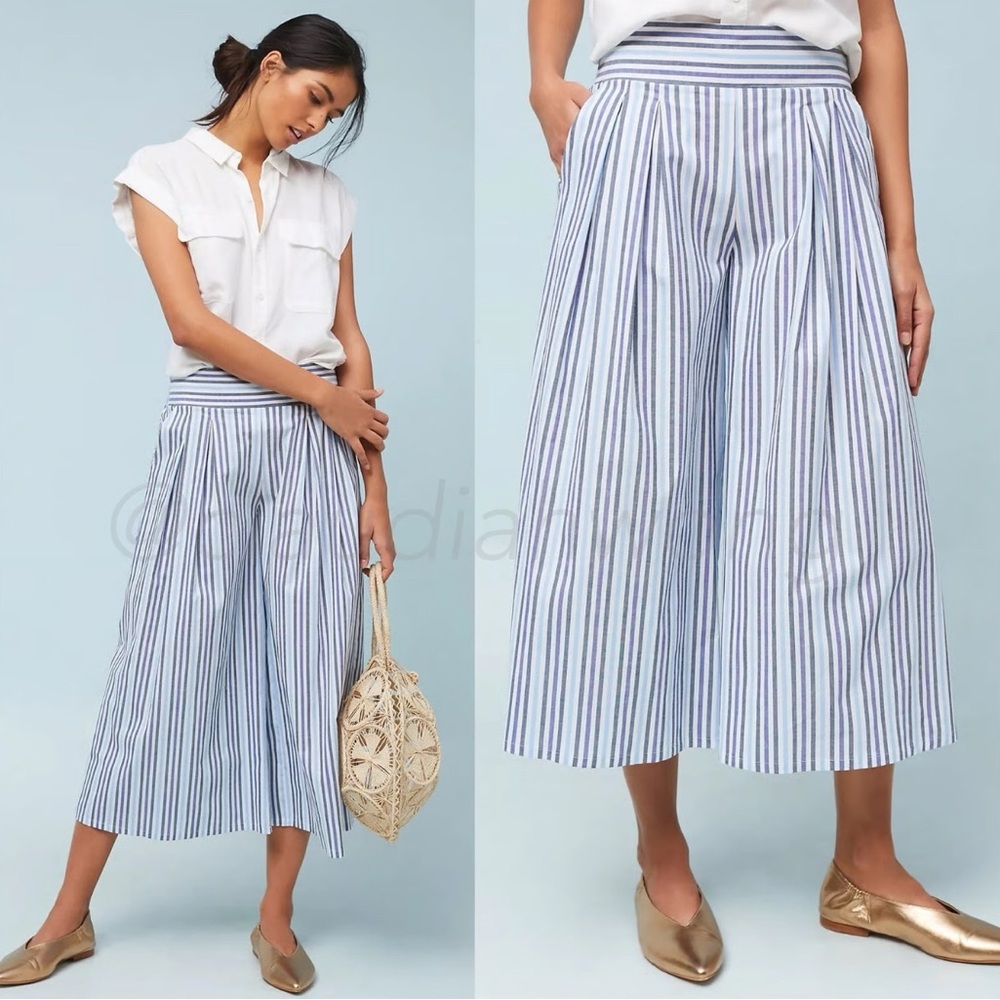 Misa Alaina Stripe Pleated Wide Leg Culotte Pants Size XS